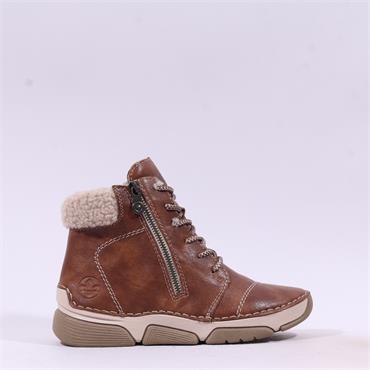 Rieker Wool Cuff Lace And Zip Ankle Boot - Brown